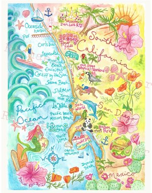 San Diego Illustrated Map Print 11x14" Print