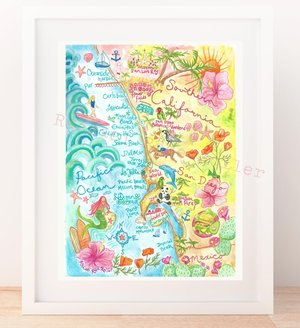 San Diego Illustrated Map Print 11x14" Print