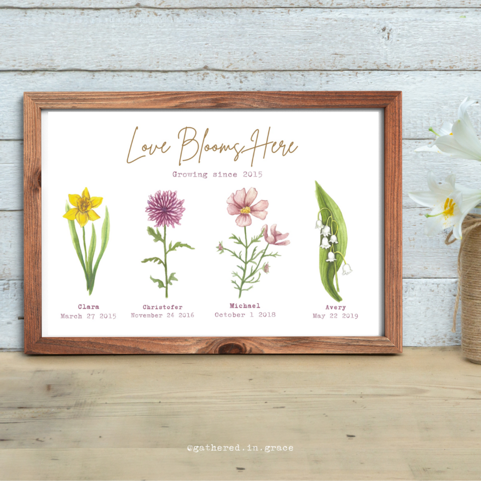 Floral Watercolor Family Gardens 8x10" Digital Download 