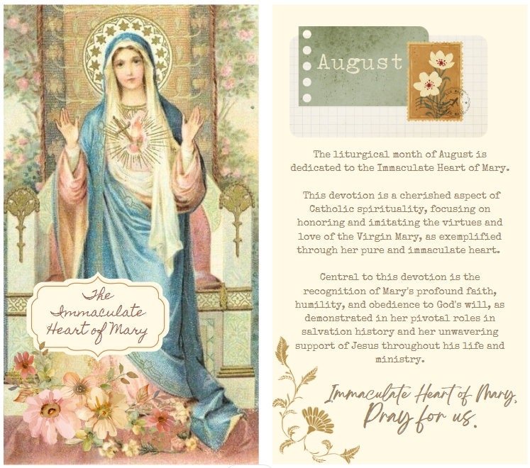 August Immaculate Heart of Mary Printable Catholic Liturgical Journaling Kit POCKET Size
