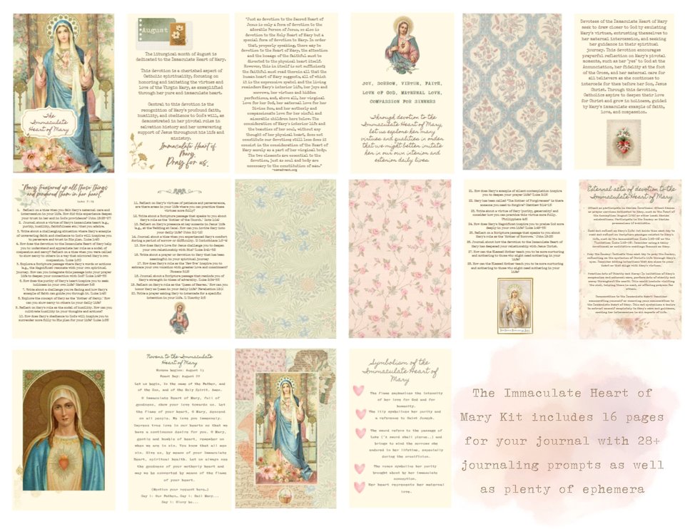August Immaculate Heart of Mary Printable Catholic Liturgical Journaling Kit POCKET Size