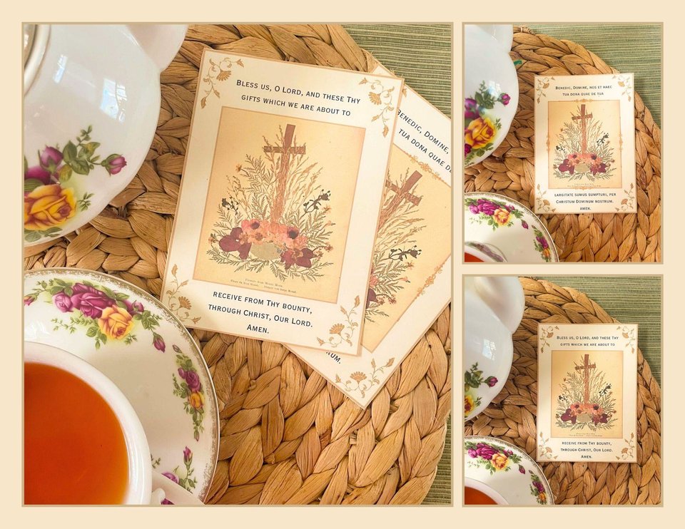 Mealtime Blessing Table Prayer Card Catholic Latin and English