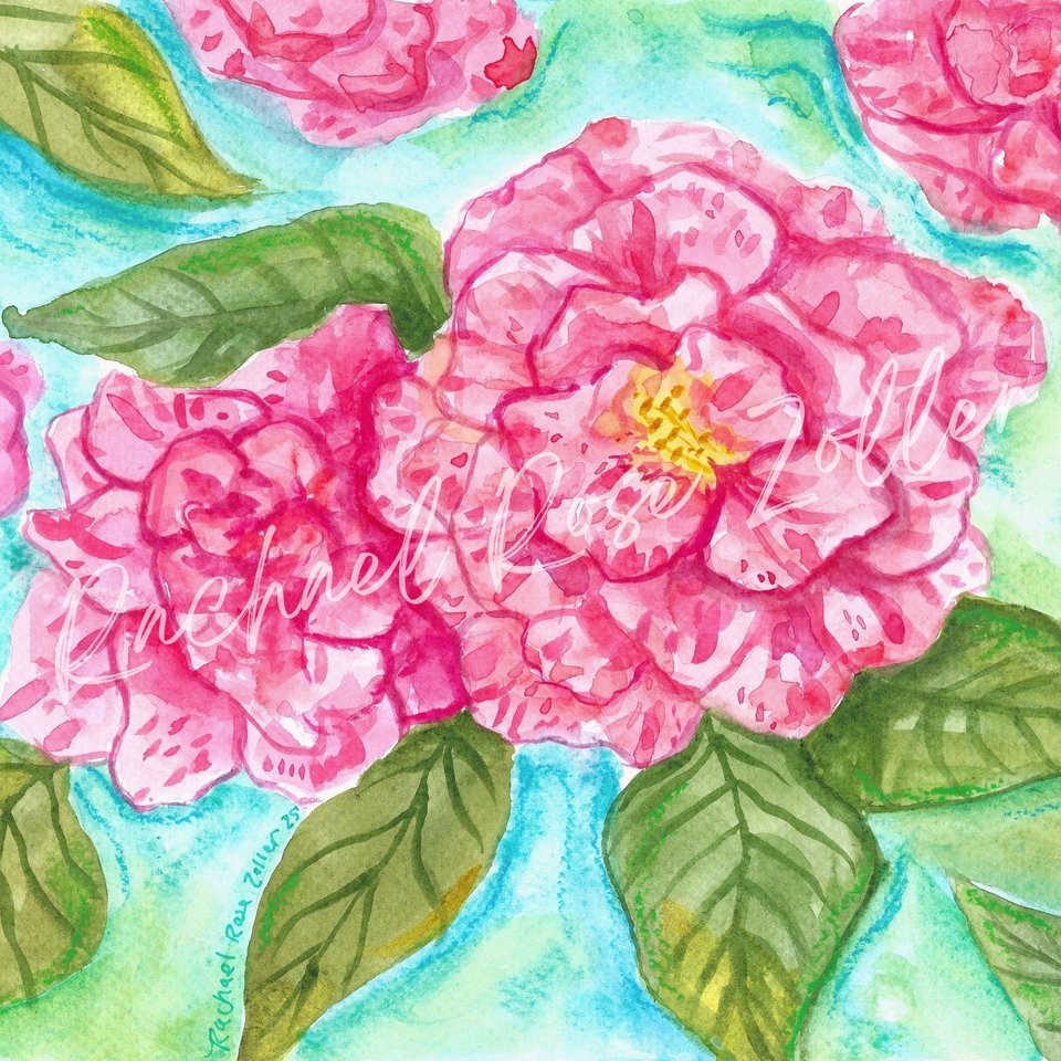 Camellia Mardi Gras Watercolor 8x10” Print