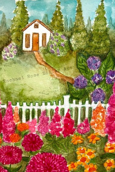 Print of Cottage Garden Watercolor Painting 