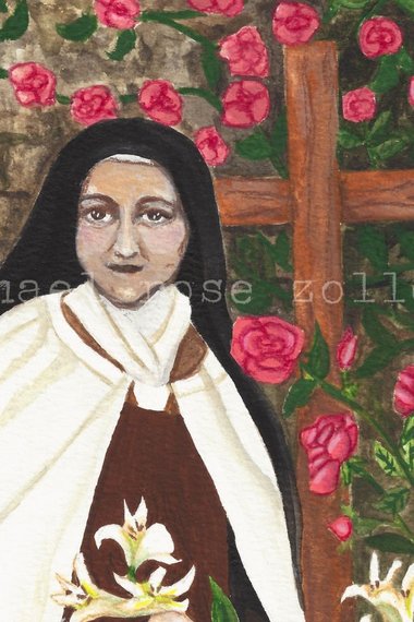 St. Therese Of Lisieux The Little Flower Saint watercolor gouache by Rachael Rose Zoller