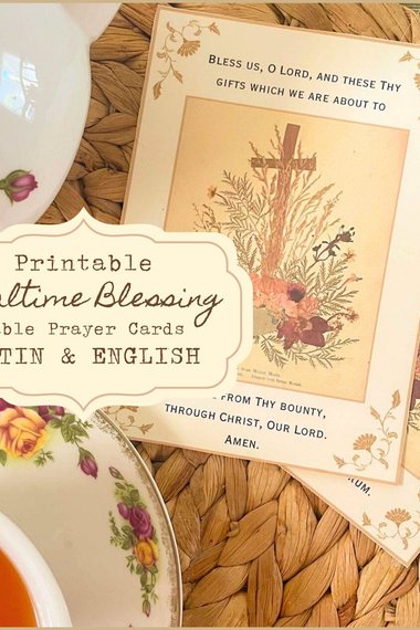 Mealtime Blessing Table Prayer Card Catholic Latin and English