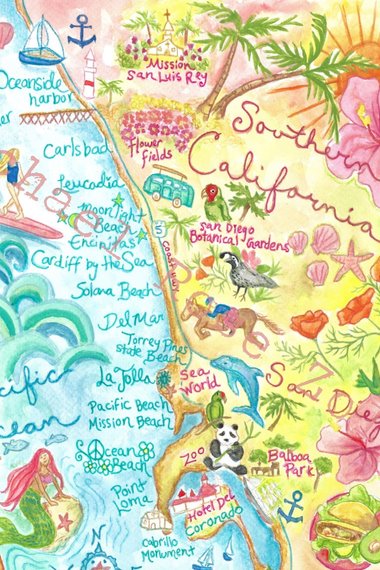 San Diego Illustrated Map 5x7" Print 